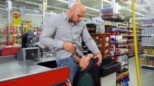 Clerk Kimmy Kim is sucking Jmac's cock in the supermarket - Porn Movies - 3Movs